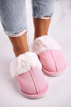 Damskie Papcie Klapki z Futerkiem Różowe Homely