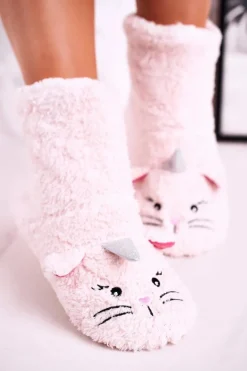 Damskie Papcie Ocieplane Kożuszkiem Jasny Róż Nyan Cat