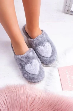 Damskie Papcie Serca Szare