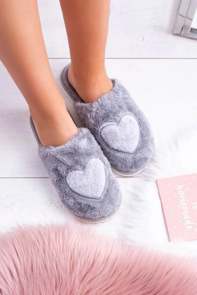 Damskie Papcie Serca Szare