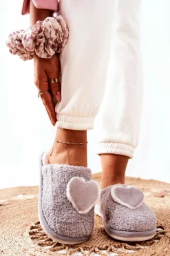 Damskie Papcie Szare Heartbeat