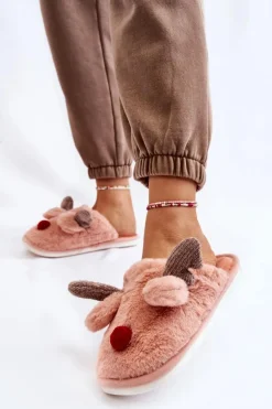 Damskie Papcie Z Futerkiem I Reniferem Różowe Sopya