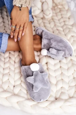 Damskie Papcie Z Futerkiem I Gwiazdką Szare Night-Night