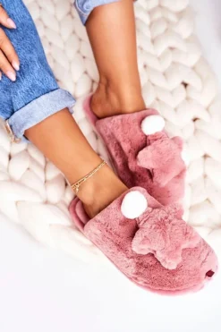 Damskie Papcie Z Futerkiem I Gwiazdką Pudrowy Róż Night-Night