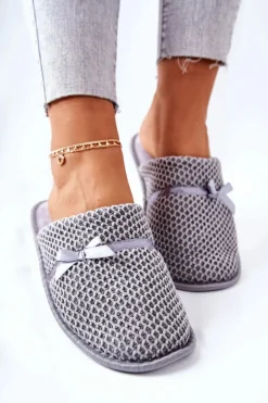 Damskie Papcie Z Kokardką Szare Evira