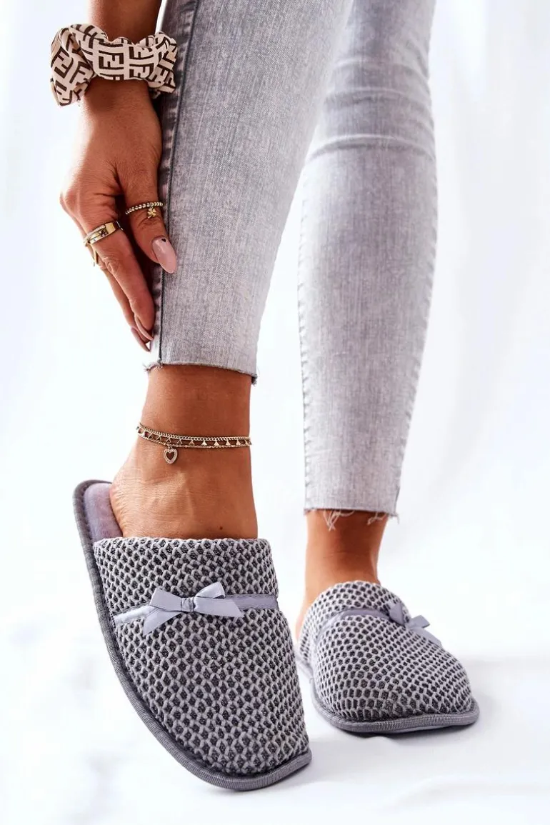 Damskie Papcie Z Kokardką Szare Evira