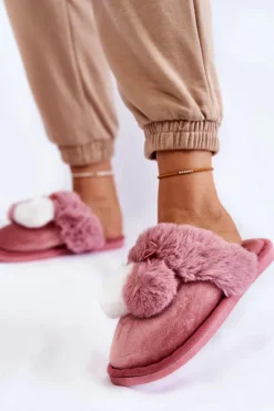 Damskie Papcie Z Pomponami I Futerkiem Różowe Sahira