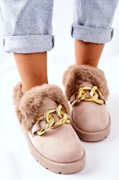 Damskie Papcie Złoty Łańcuch Beżowe Ardrums