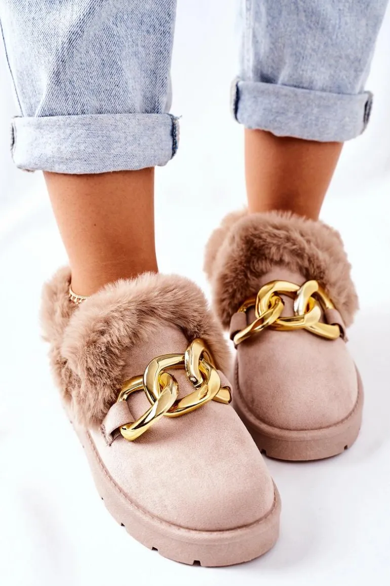 Damskie Papcie Złoty Łańcuch Beżowe Ardrums