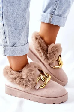 Damskie Papcie Złoty Łańcuch Beżowe Ardrums