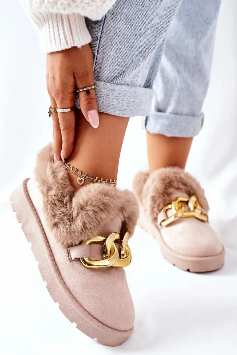 Damskie Papcie Złoty Łańcuch Beżowe Ardrums