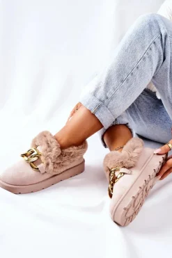 Damskie Papcie Złoty Łańcuch Beżowe Ardrums