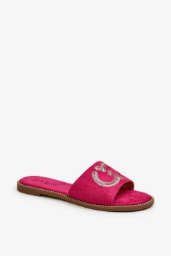 Damskie Płaskie Klapki Z Cekinami S.Barski KV27-052 Fuksja