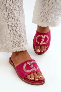 Damskie Płaskie Klapki Z Cekinami S.Barski KV27-052 Fuksja
