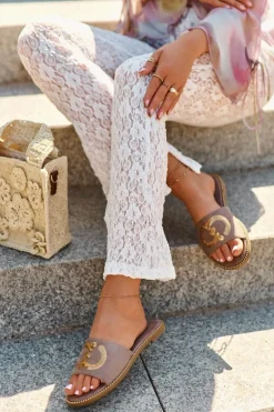 Damskie Płaskie Klapki Z Cekinami S.Barski KV27-052 Brązowe