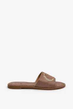 Damskie Płaskie Klapki Z Cekinami S.Barski KV27-052 Brązowe