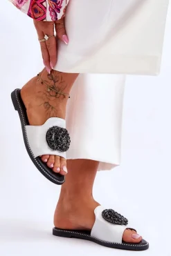 Damskie Płaskie Klapki Z Ozdobami S.Barski KV-520-3 Srebrne