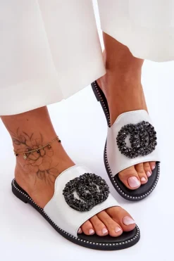 Damskie Płaskie Klapki Z Ozdobami S.Barski KV-520-3 Srebrne