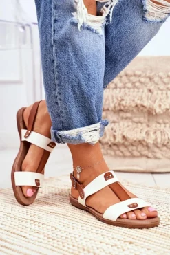 Damskie Płaskie Sandały Białe Renna