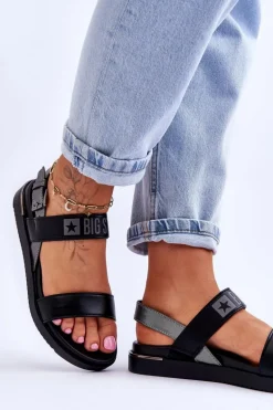 Damskie Płaskie Sandały Big Star LL274938 Czarne