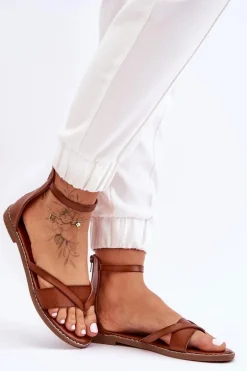 Damskie Płaskie Sandały Japonki Na Zamek Brązowe Rise Up!