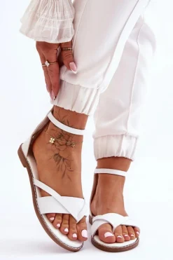 Damskie Płaskie Sandały Japonki Na Zamek Białe Rise Up!