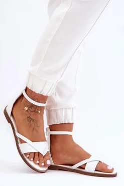 Damskie Płaskie Sandały Japonki Na Zamek Białe Rise Up!