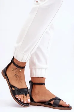 Damskie Płaskie Sandały Japonki Na Zamek Czarne Rise Up!