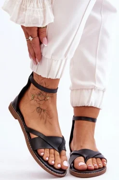 Damskie Płaskie Sandały Japonki Na Zamek Czarne Rise Up!