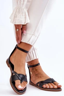 Damskie Płaskie Sandały Japonki Na Zamek Czarne Rise Up!