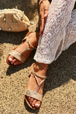 Damskie Płaskie Sandały Z Paskami S.Barski KV27-010 Złote