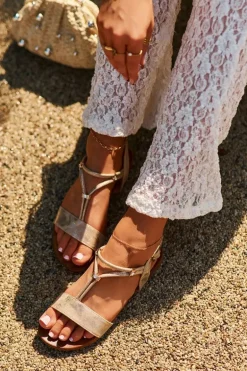 Damskie Płaskie Sandały Z Paskami S.Barski KV27-010 Złote