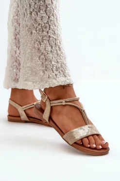 Damskie Płaskie Sandały Z Paskami S.Barski KV27-010 Złote