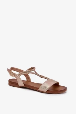 Damskie Płaskie Sandały Z Paskami S.Barski KV51-120 Różowe Złoto