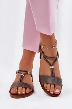 Damskie Płaskie Sandały Z Paskami S.Barski KV51-120 Grafitowe