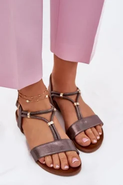 Damskie Płaskie Sandały Z Paskami S.Barski KV51-120 Grafitowe