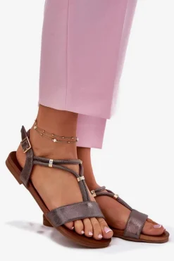 Damskie Płaskie Sandały Z Paskami S.Barski KV51-120 Grafitowe