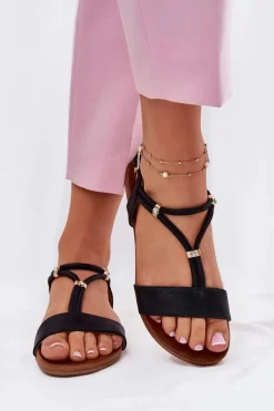 Damskie Płaskie Sandały Z Paskami S.Barski KV51-120 Czarne