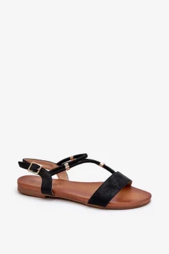 Damskie Płaskie Sandały Z Paskami S.Barski KV27-010 Czarne