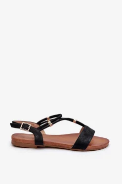 Damskie Płaskie Sandały Z Paskami S.Barski KV27-010 Czarne