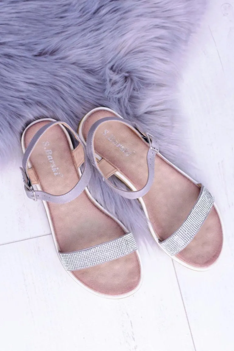 Damskie Płaskie Szare Sandały Estrene