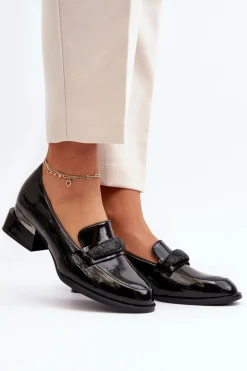 Damskie Półbuty Lakierowane Na Niskim Obcasie Czarne Marilni