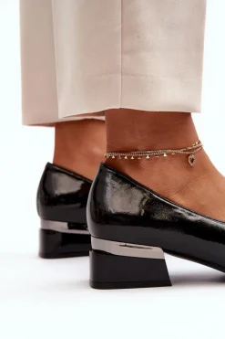 Damskie Półbuty Lakierowane Na Niskim Obcasie Czarne Marilni