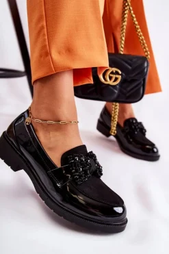 Damskie Półbuty Lakierowane Z Kokardą Czarne Laurent