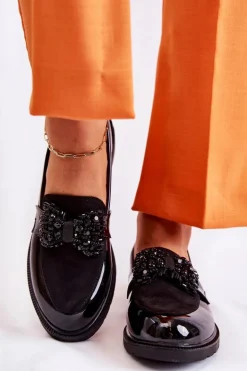 Damskie Półbuty Lakierowane Z Kokardą Czarne Laurent