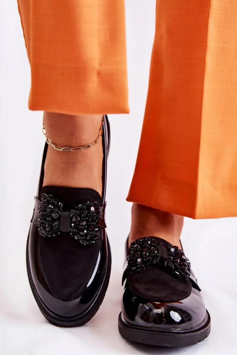 Damskie Półbuty Lakierowane Z Kokardą Czarne Laurent