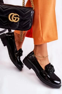 Damskie Półbuty Lakierowane Z Kokardą Czarne Laurent