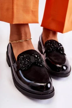 Damskie Półbuty Lakierowane Z Kokardą Czarne Laurent