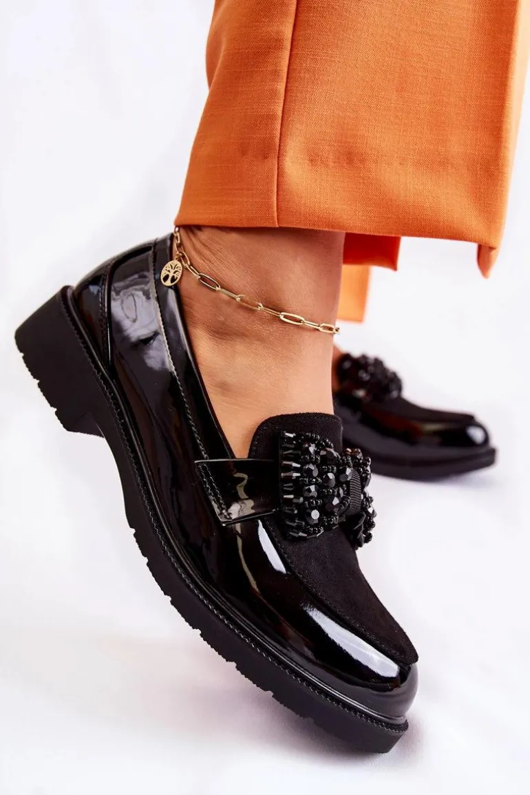 Damskie Półbuty Lakierowane Z Kokardą Czarne Laurent