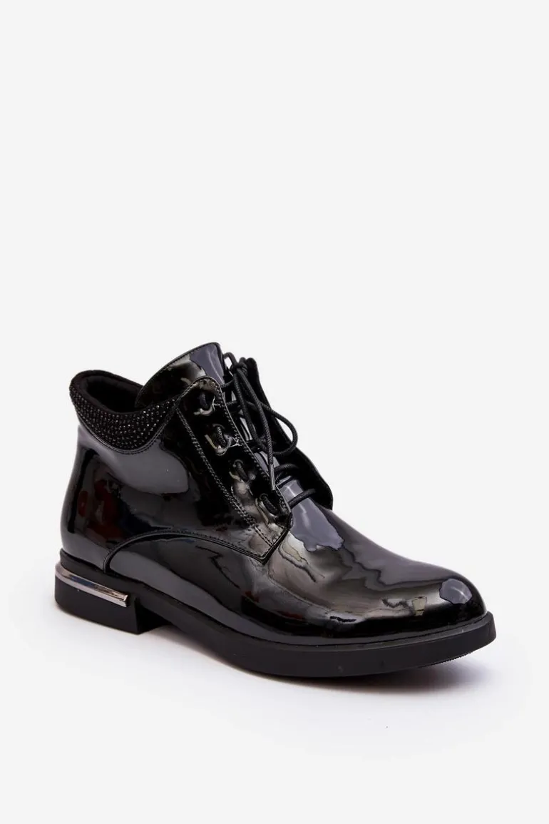 Damskie Półbuty Lakierowane Na Płaskim Obcasie Lu Boo Czarne